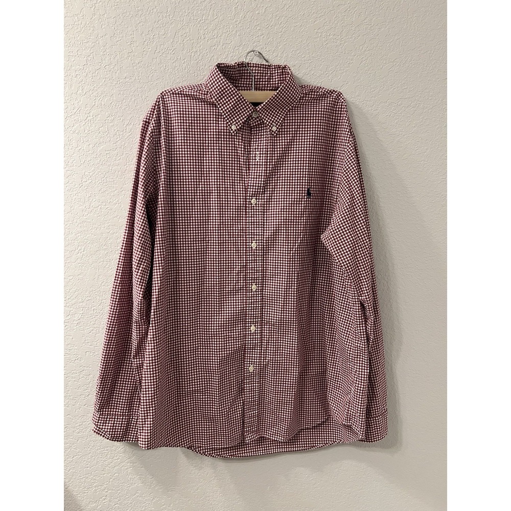 Ralph Lauren Gingham Check Shirt Large Burgandy‎ Garnet Preppy